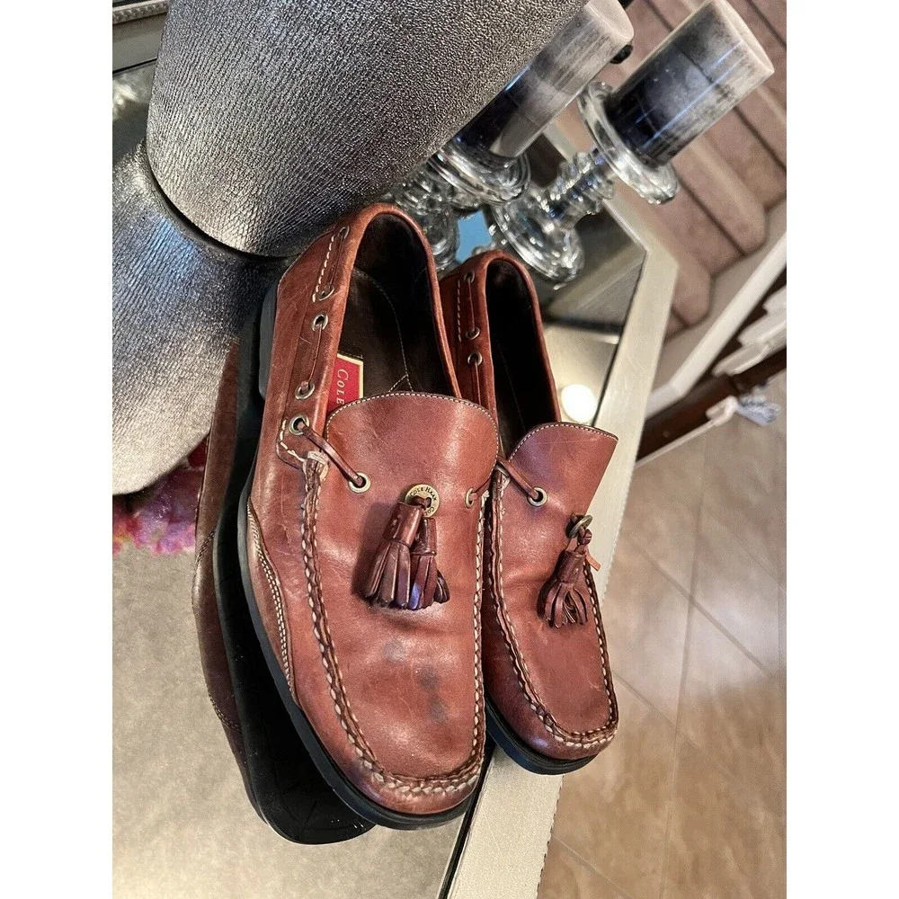 Men’s Cole Haan Genuine Leather Tassel‎ Loafer Shoes Size 8M Brown Oxford